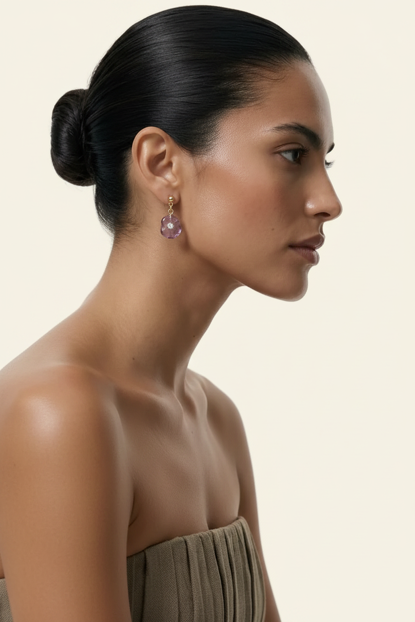 Quartz Petal Drop Earrings Gold - Side Profile