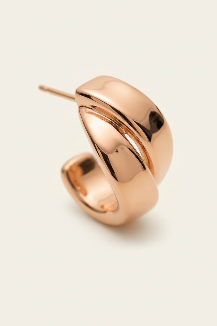 Crumple Hoop Earrings - Rose Gold - Single Earring Macro