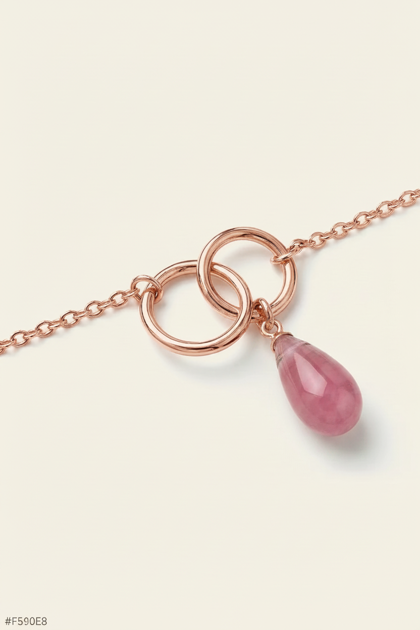 Serenity Stone Pendant Necklace - Rose Gold - Flat Lay Detail