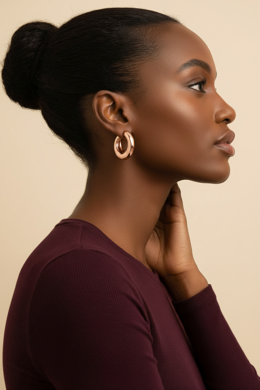Crumple Hoop Earrings - Rose Gold - Lifestyle Side Profile