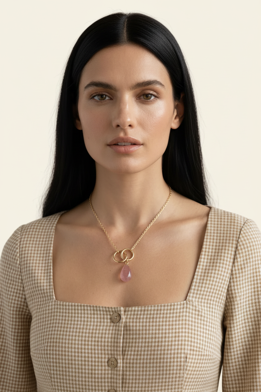 Serenity Stone Pendant Necklace - Gold - Model Wear