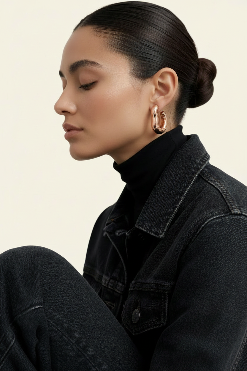 Ondine Sculptural Hoops - Rose Gold - Model Wear